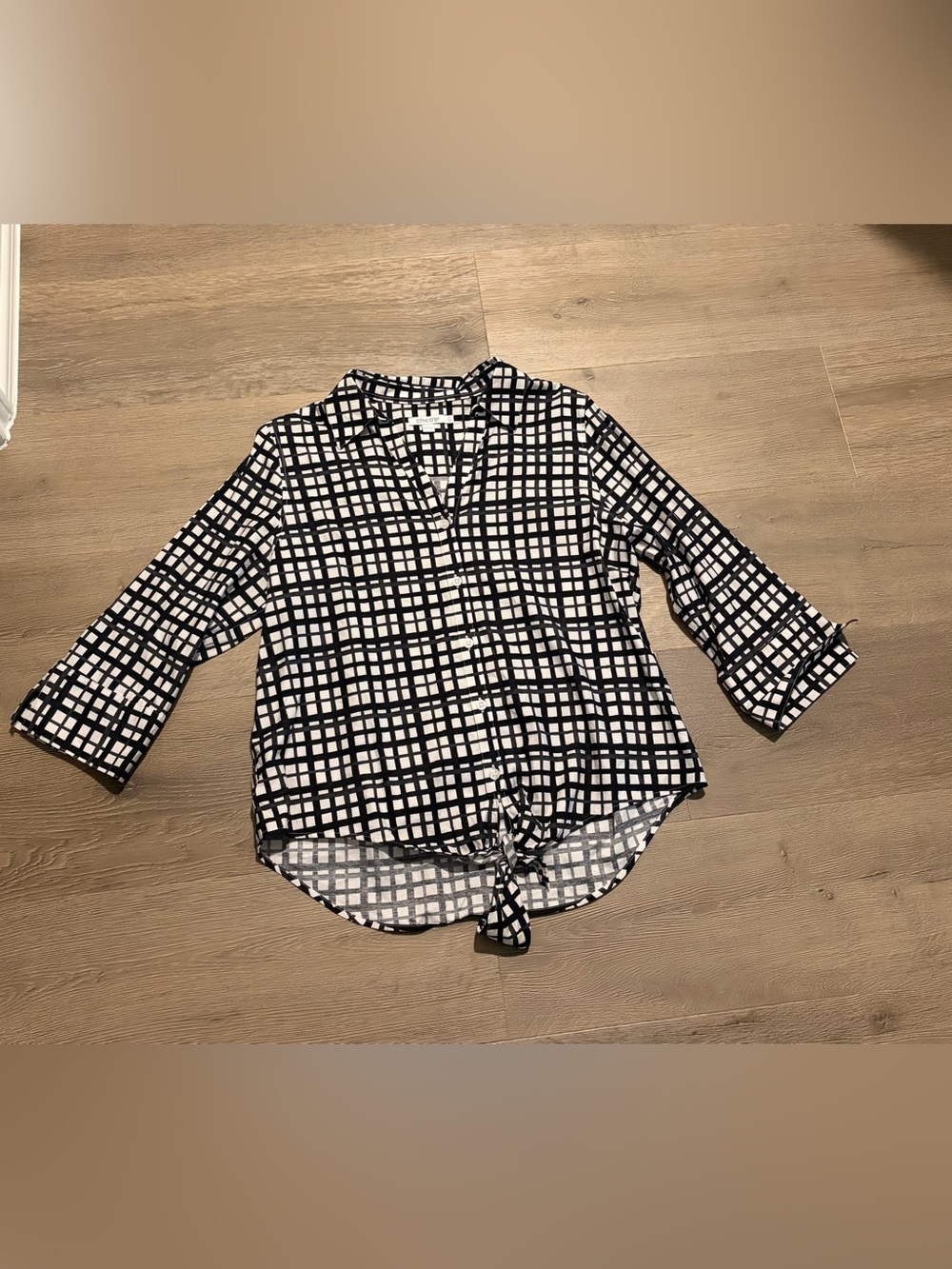 Chico's Black and White Windowpane Button-Front Shirt